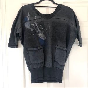 Free People Sporty Navy Fleece Sweatshirt with Pockets (XS)